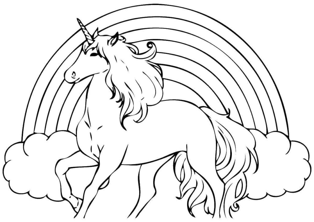 Coloring Pages Rainbow. Pony on the Rainbow. Print for Kids