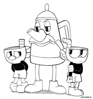 Coloring Pages Cuphead. Bosses, Cuphead and Mugman. Print for free