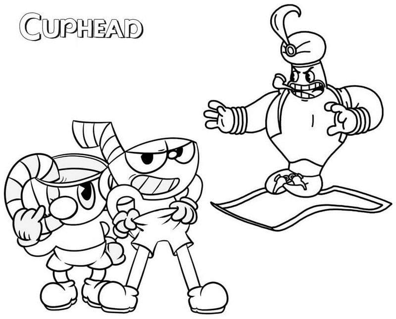 Dibujos de Cuphead para colorear. Jefes, Cuphead y Mugman