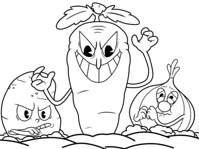 Coloring Pages Cuphead. Bosses, Cuphead and Mugman. Print for free