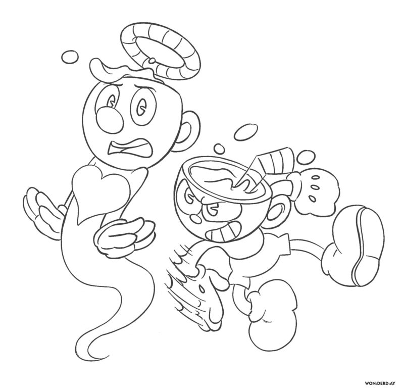 Cuphead Disegni da colorare. Bosses, Cuphead e Mugman