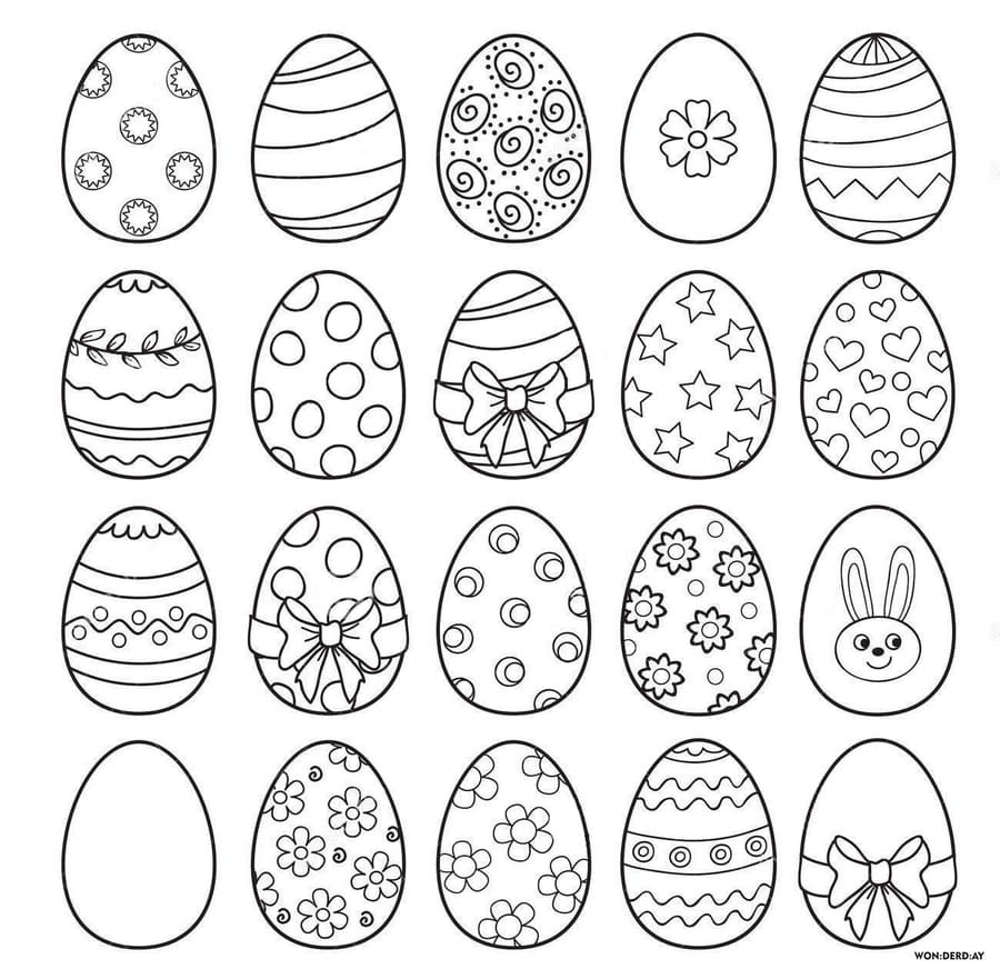 Раскраски Пасхальных яиц для детей, 60 картинок