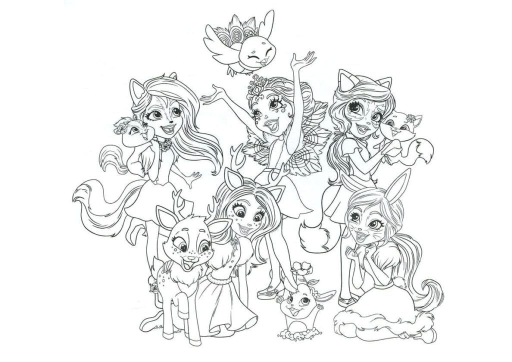 Coloring Pages Enchantimals. Magical girls and their pets