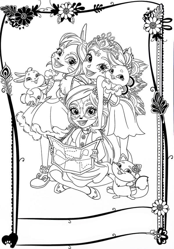 Dibujos para colorear Enchantimals. Chicas mágicas y sus mascotas