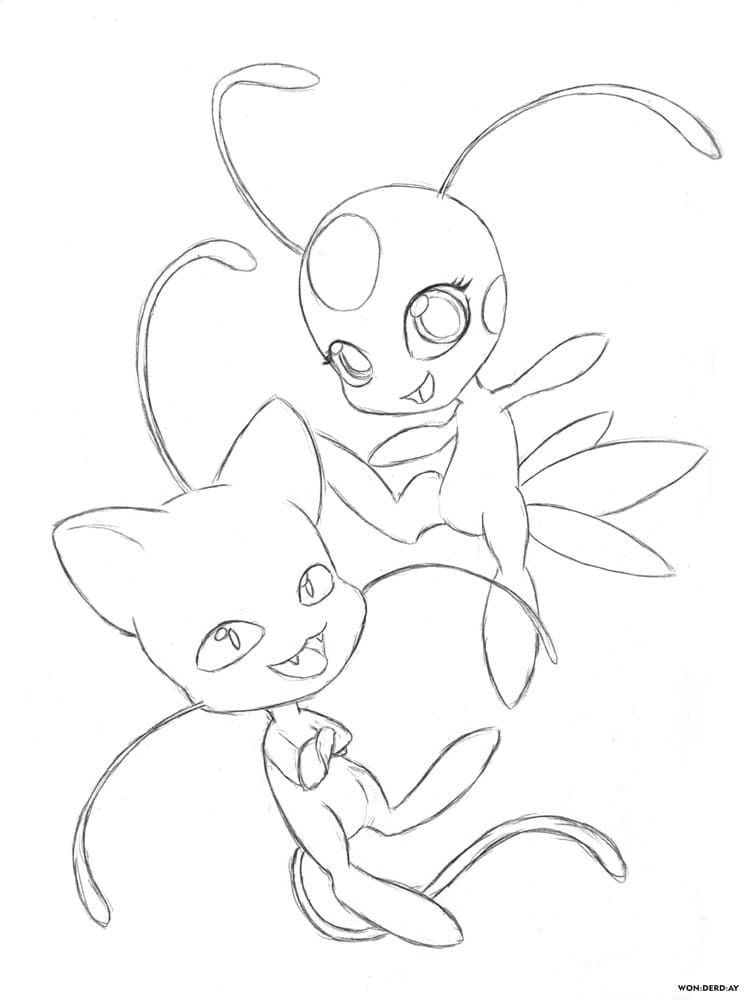 Coloriage Kwami Miraculous Ladybug Et Chat Noir Imprimer Gratuitement