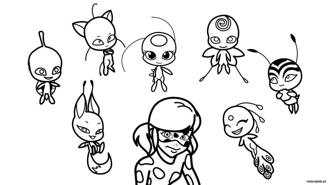 Coloring Pages Kwami. Miraculous Ladybug and Cat Noir. Print Free