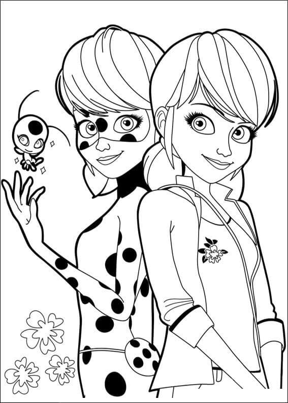 Coloring Pages Miraculous Ladybug and Cat Noir. Print A4