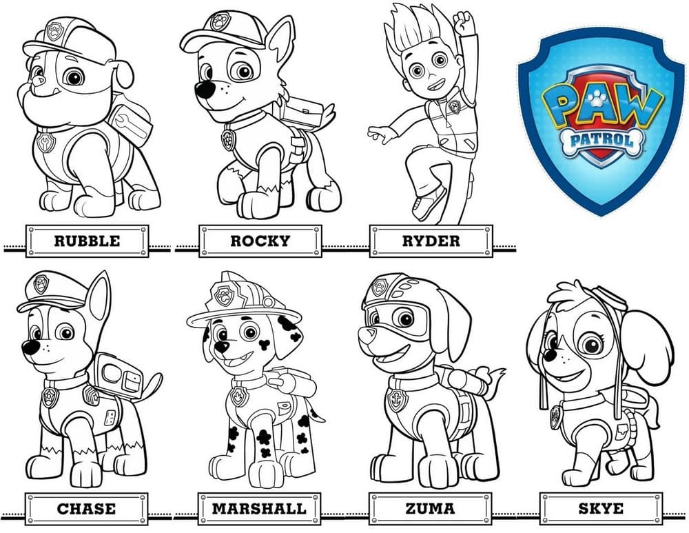 PAW Patrol Ausmalbilder. Mighty Pups. Drucken Sie A4