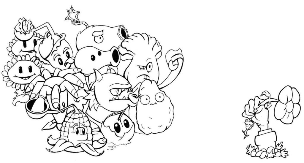 Desenhos de Plants vs. Zombies para colorir. Todas as peças: 1, 2, 3