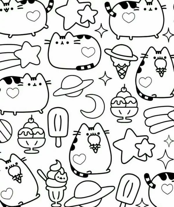 Pusheen pizza ! - Doodle Art Kids Coloring Pages