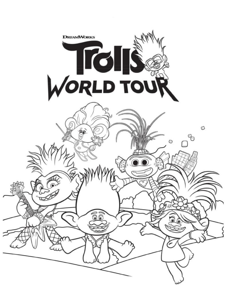 Ausmalbilder Trolls World Tour (Welttournee). Drucke alle Trolle