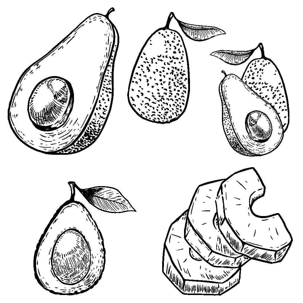 Avocado coloring pages. Real Avocado and Kawaii, Print for free