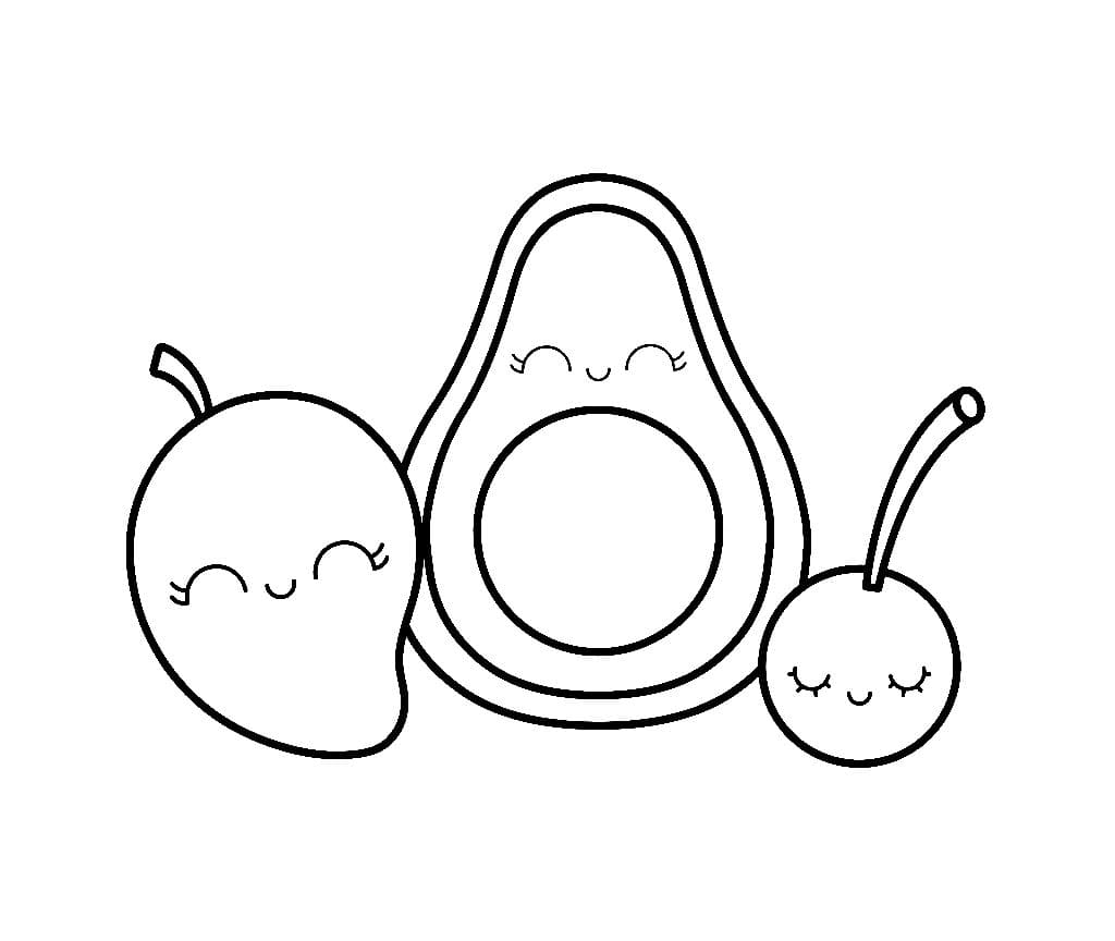 Avocado coloring pages. Real Avocado and Kawaii, Print for free