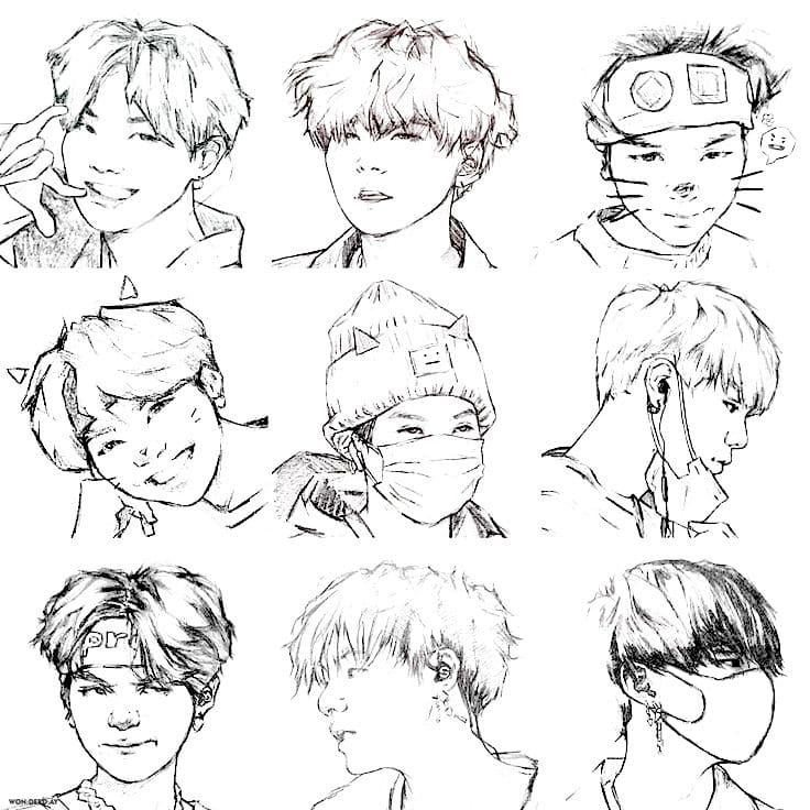 Bts Members Coloring Pages - BTS Coloring Pages. Print members of a