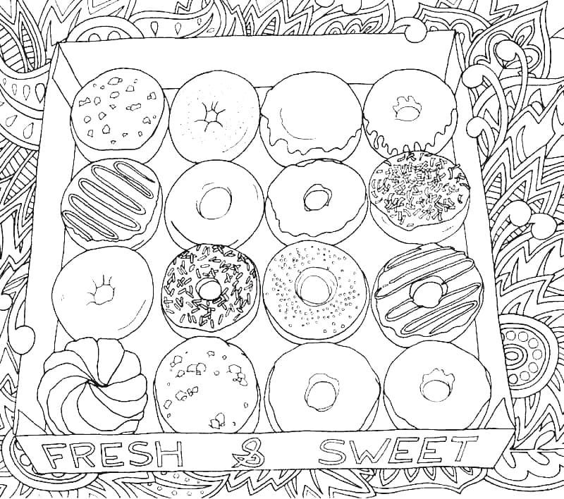 Donut Coloring Pages, 70 Pieces Print for free A4