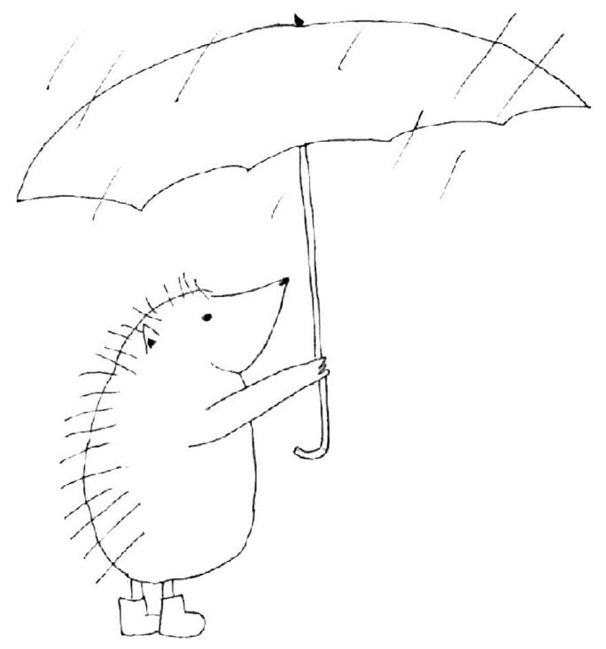 Ежик с зонтом раскраска для детей
