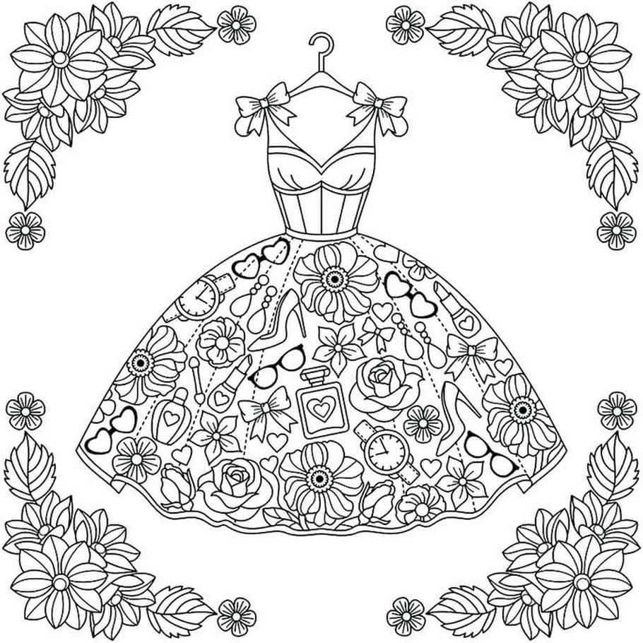 Desenho de Barbie com vestido elegante para colorir