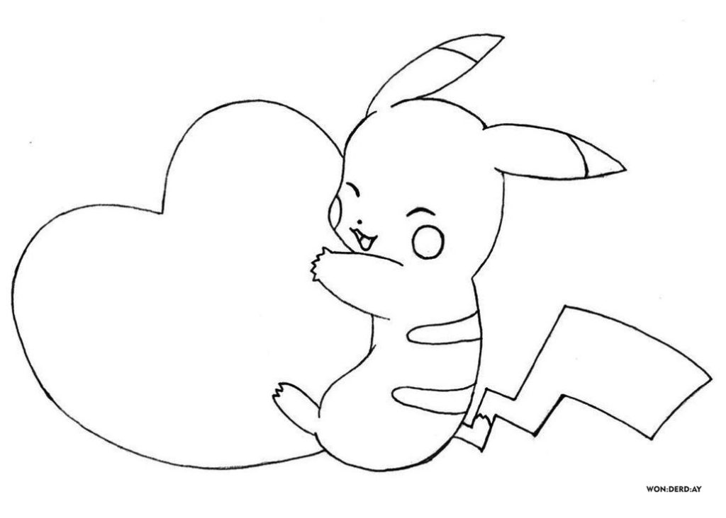 Desenho para colorir Pokémon - São Valentim : Pikachu Coração 7