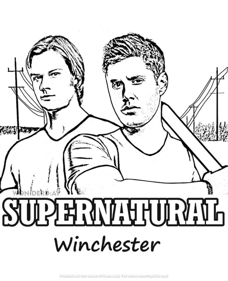Desenhos para colorir Sobrenatural. Séries TV Supernatural. Imprimir A4
