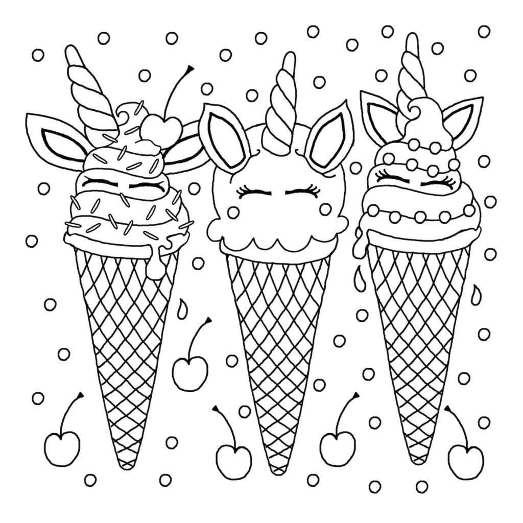 Desenho para colorir de sorvete Kawaii · Creative Fabrica