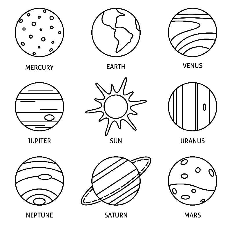 Dibujos de Planetas para colorear (90 Piezas). Imprima gratis