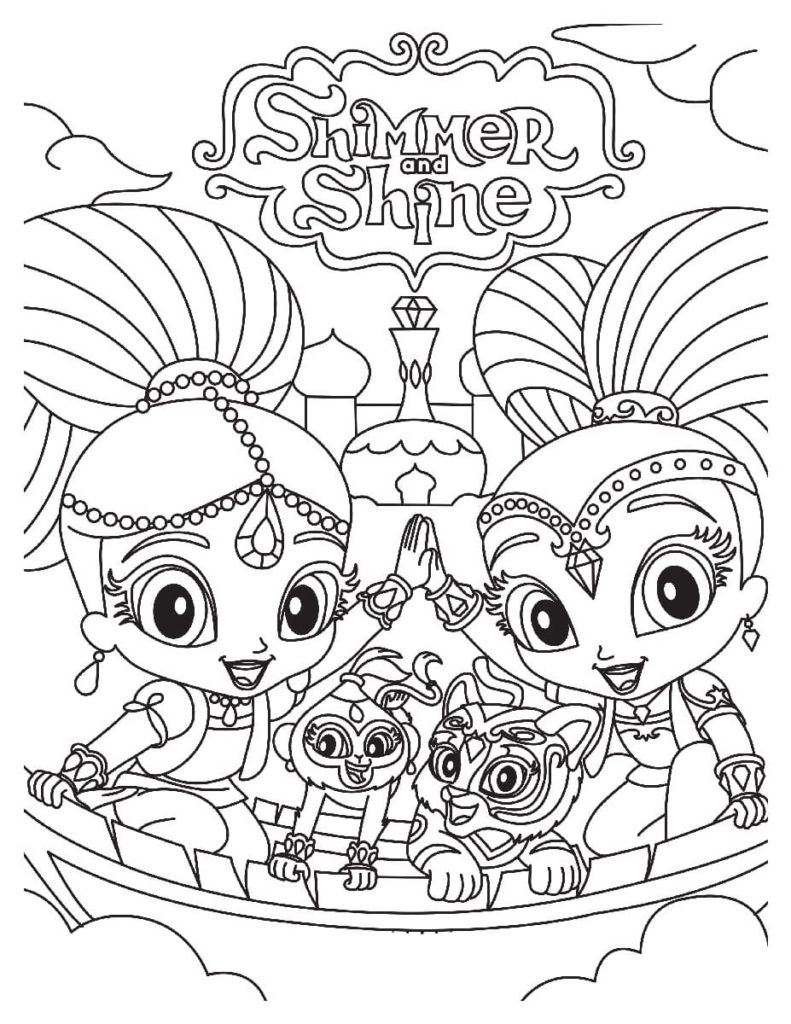 Dibujos para colorear para niños Shimmer y Shine. Imprime gratis