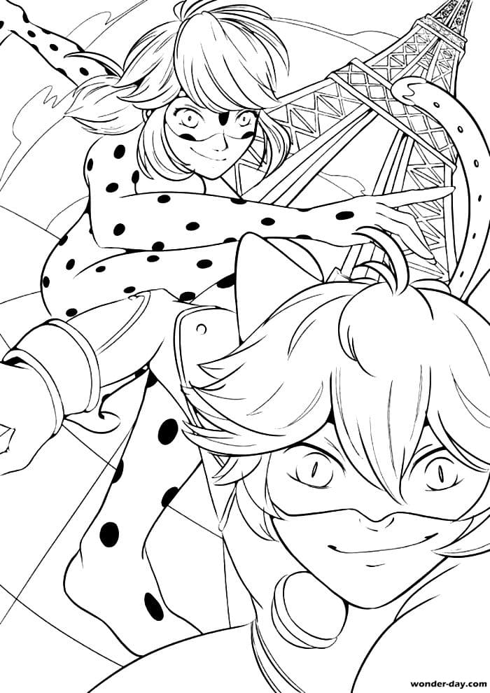 Desenhos para colorir de ladybug e chat noir 