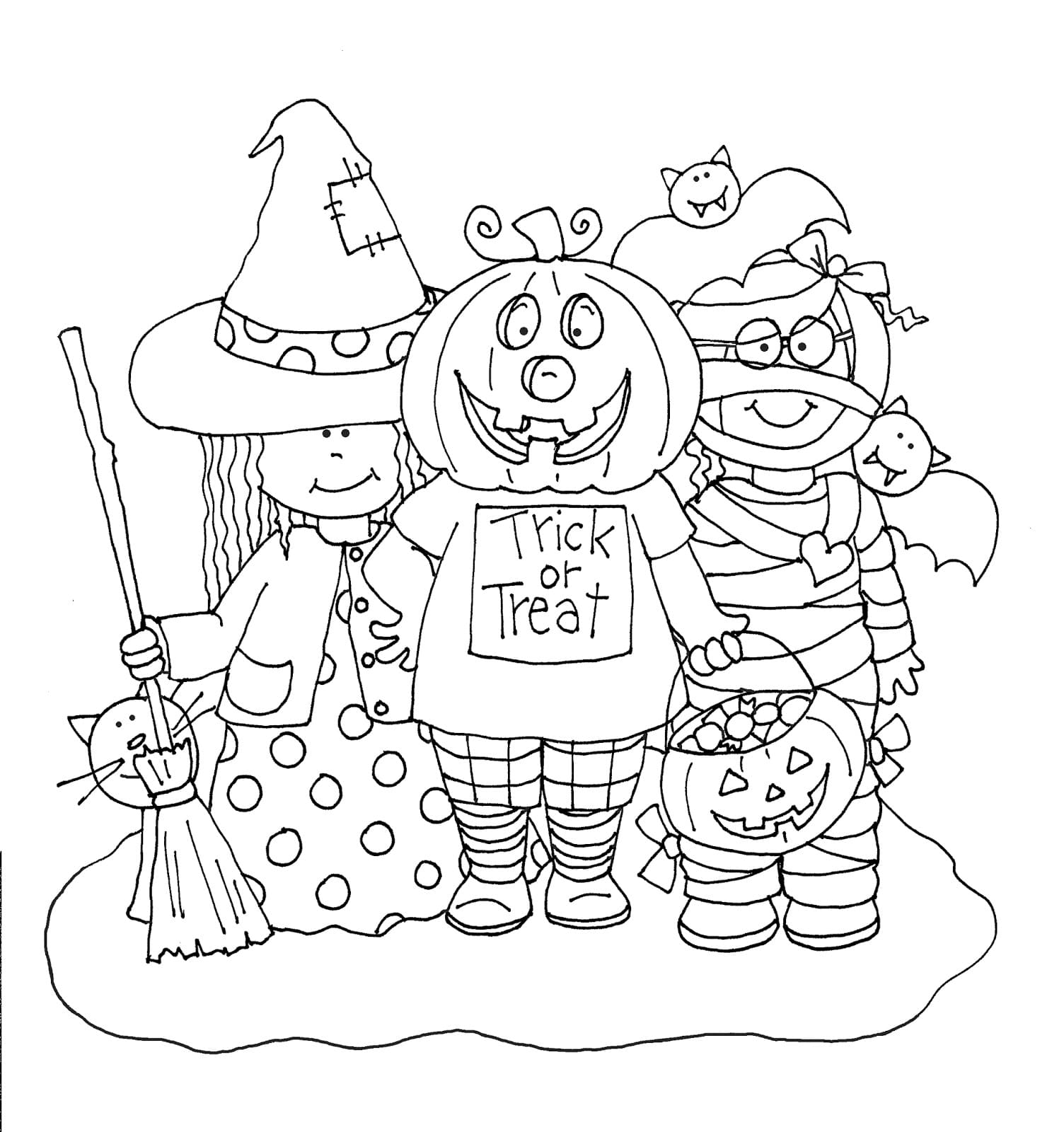 trick or treaters halloween coloring pages