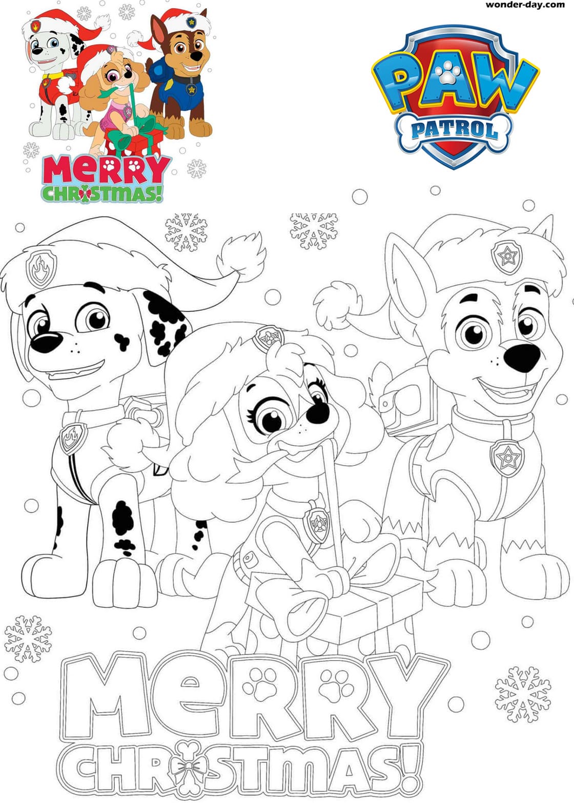 Christmas Coloring Pages Paw Patrol Print A4 Wonder Day