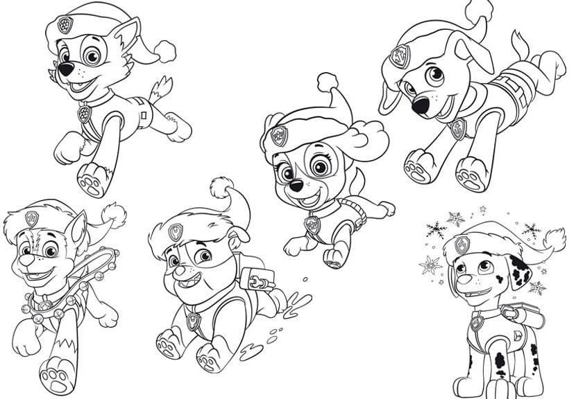 Christmas coloring pages PAW Patrol. Print A4