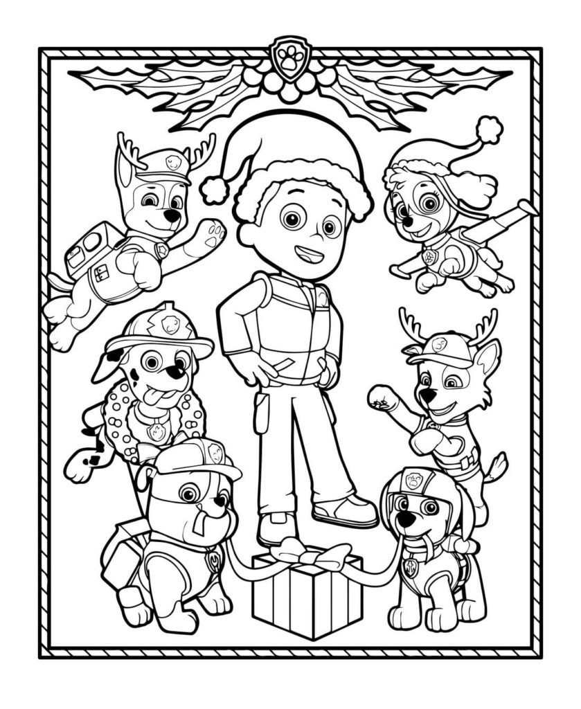 Dibujos para Colorear de la Patrulla Canina en Navidad