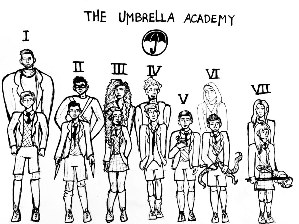 Ausmalbilder Umbrella Academy. Kostenlos drucken