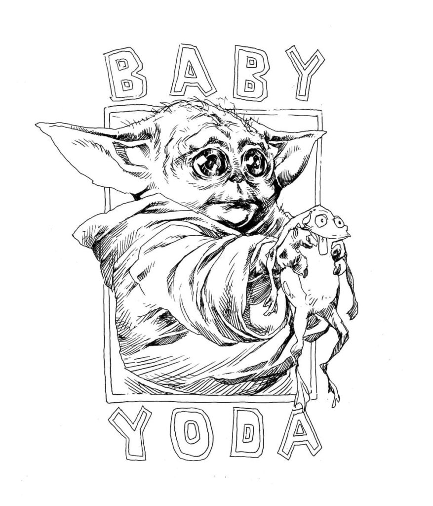 Baby Yoda Ausmalbilder. Kostenlos drucken