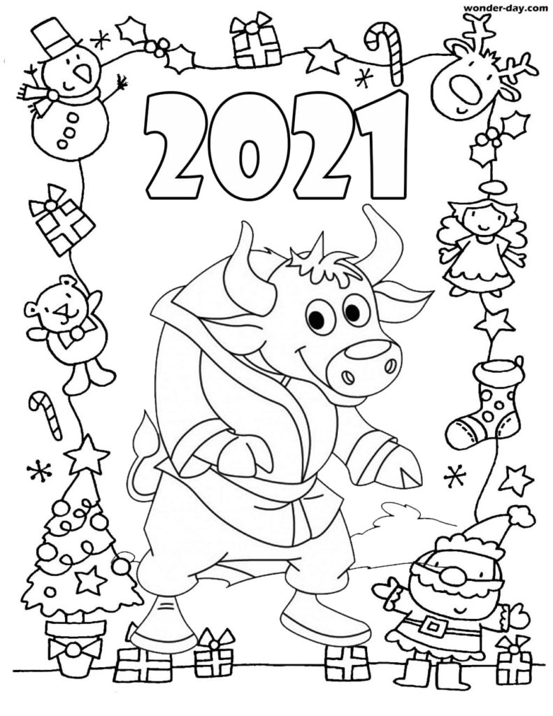 Раскраска для детей бык 2021