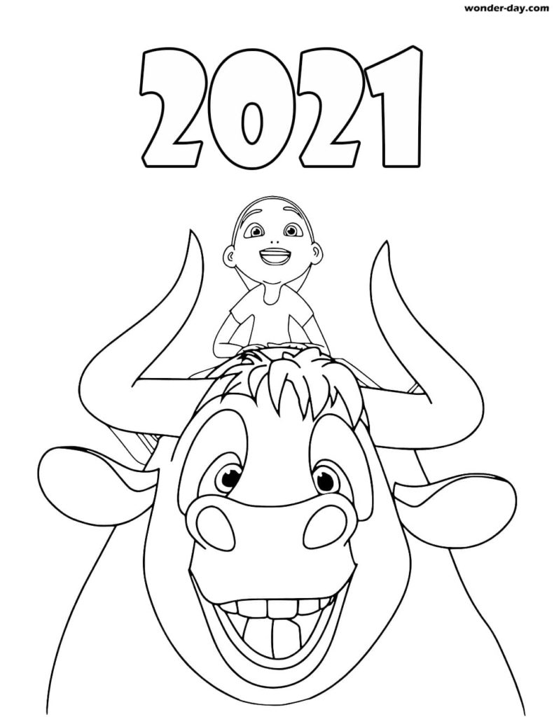 Ausmalbilder Büffel. Drucken Büffel für Neues Jahr 2021