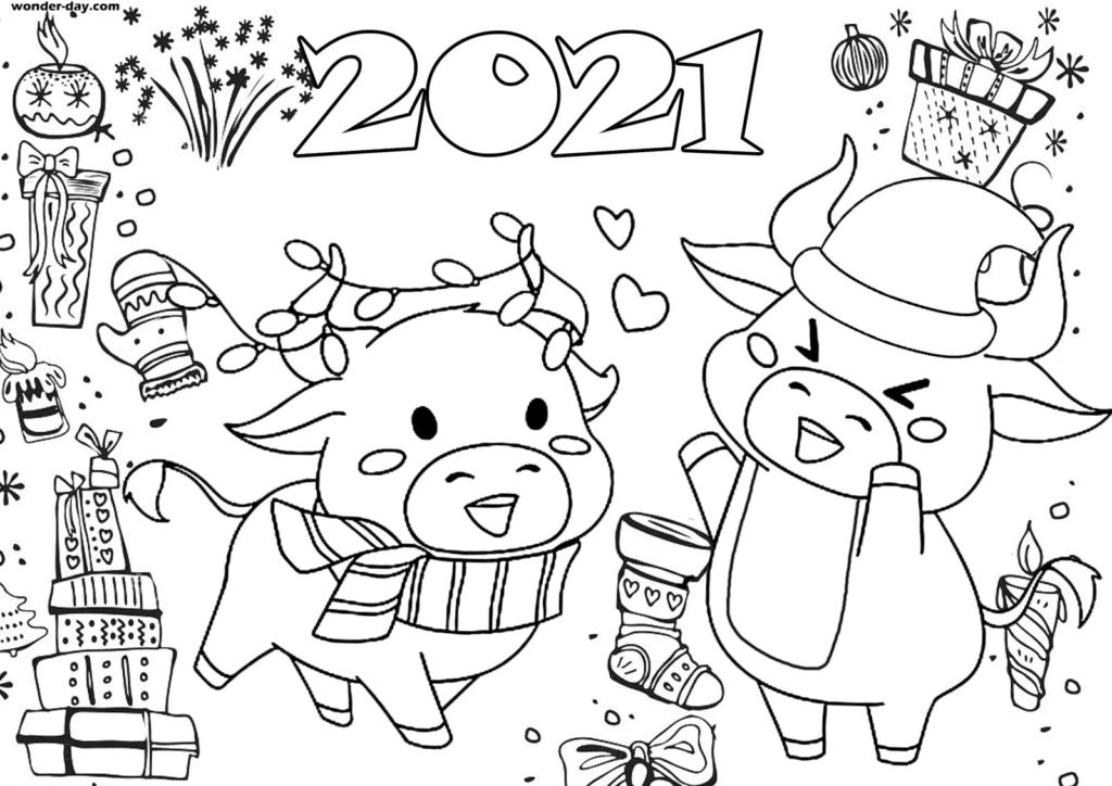 Disegno di Anno del bue 2021 da colorare