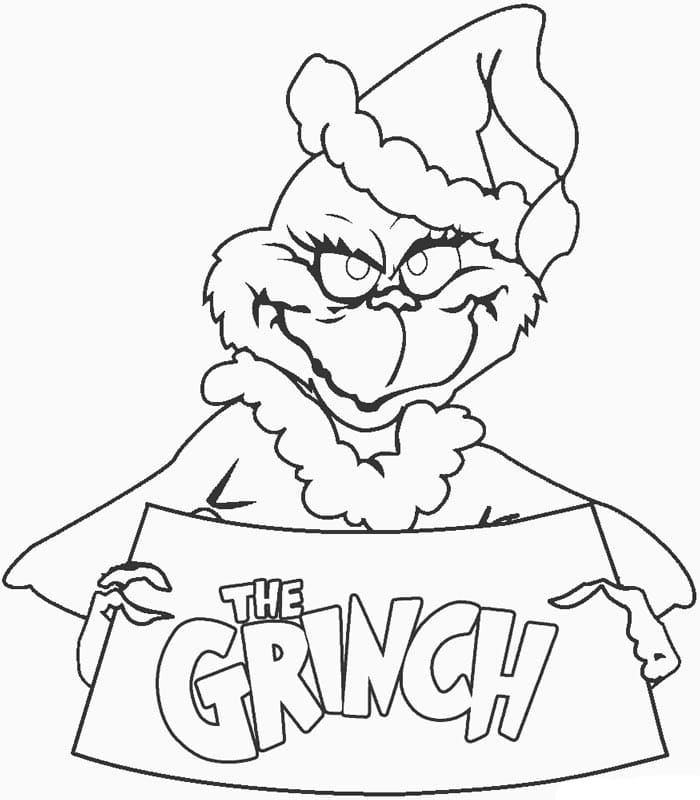 Grinch with poster.