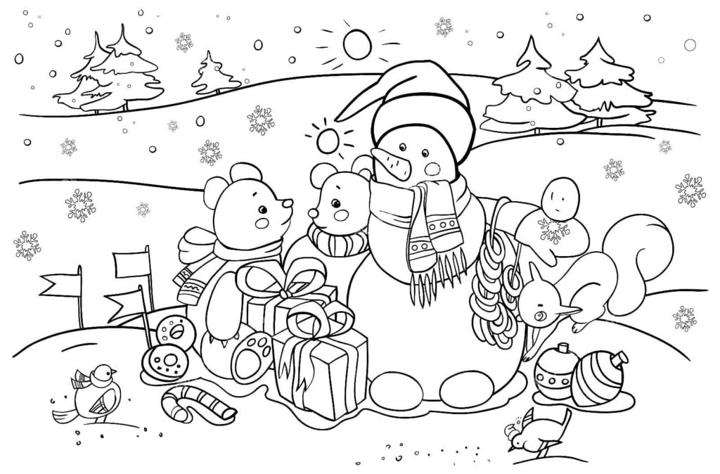 Desenhos de Inverno para Colorir para Crianças em formato A4