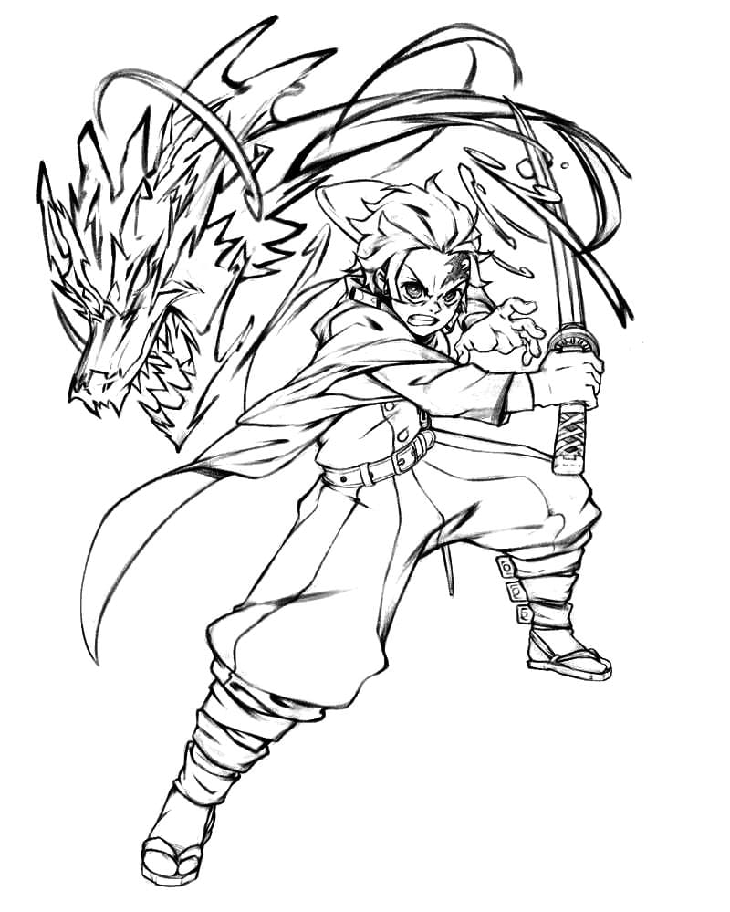 Desenho de Tanjiro Kamado de Demon Slayer para colorir