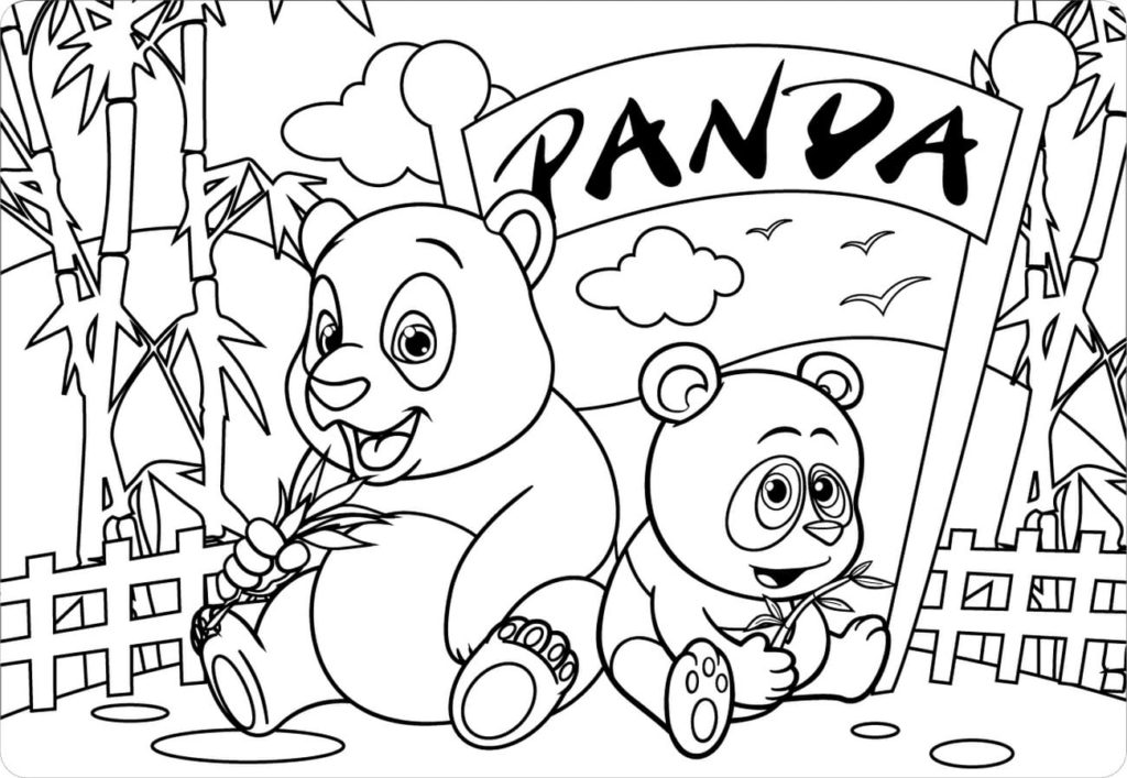 Desenho de pandas na selva para colorir