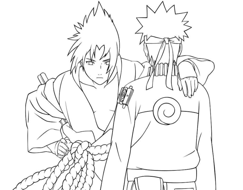 Pequeno Sasuke e Naruto com raiva para colorir