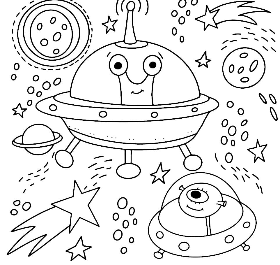 desenho de astronauta e ufo para colorir para crianças 10993616