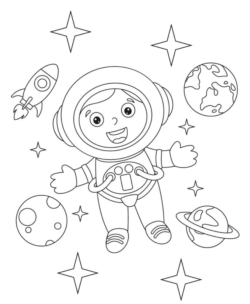 desenho de astronauta e ufo para colorir para crianças 10993616