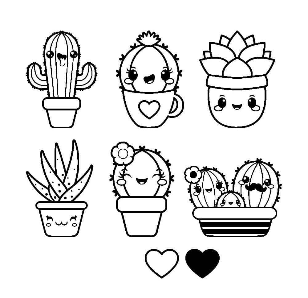 Cactos kawaii para colorir - Imprimir Desenhos