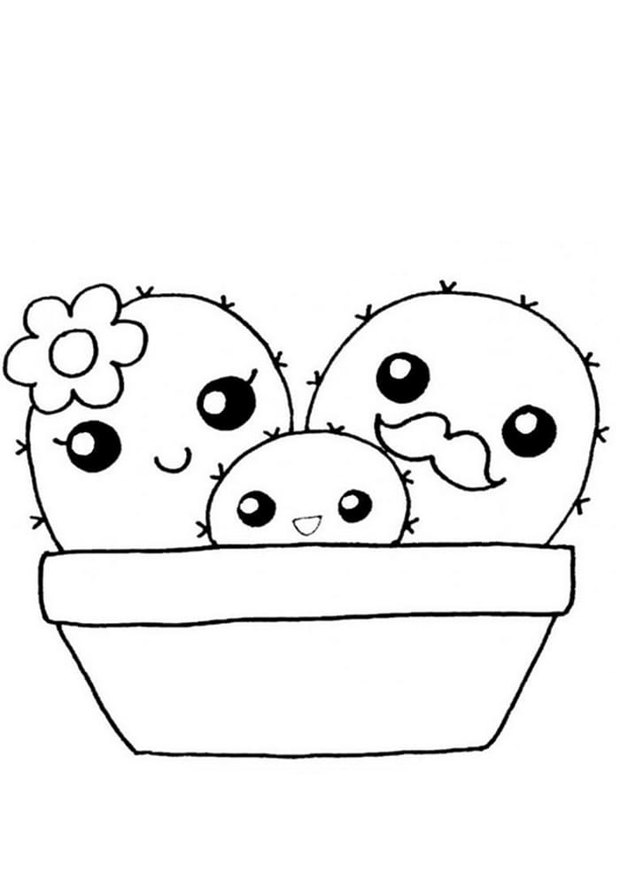 Desenho de cacto kawaii fofo para colorir · Creative Fabrica