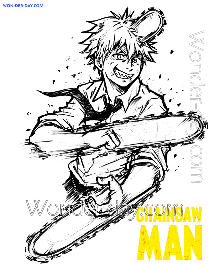 Desenhos de Chainsaw Man para colorir