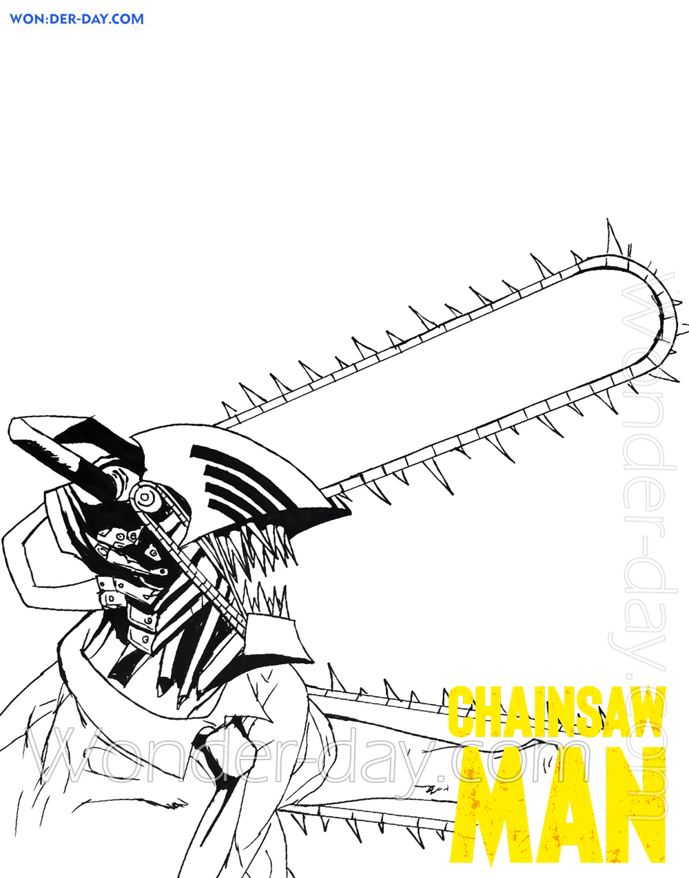 Página para colorir Chainsaw Man vs Katana Man - Desenhos para