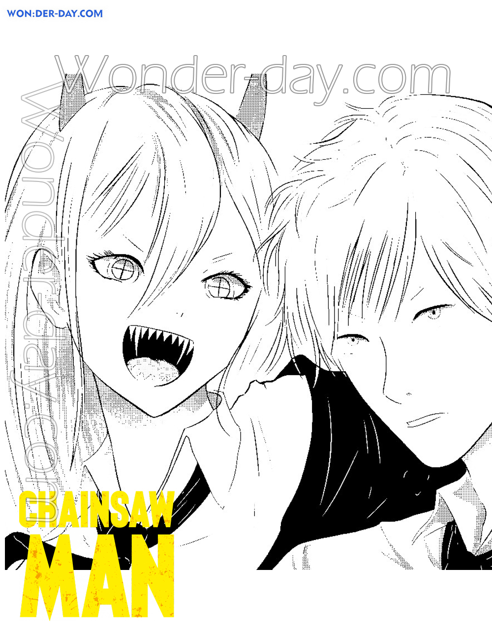 Página para colorir Chainsaw Man vs Katana Man - Desenhos para