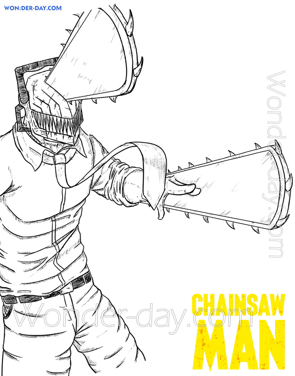 Página para colorir Chainsaw Man vs Katana Man - Desenhos para