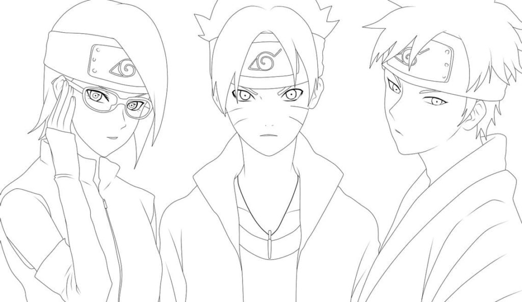 Boruto e Sadara em escala para colorir